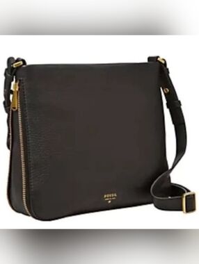 Fossil Preston Black Pebbled Leather Expandable Crossbody Bag 8”x 9.5